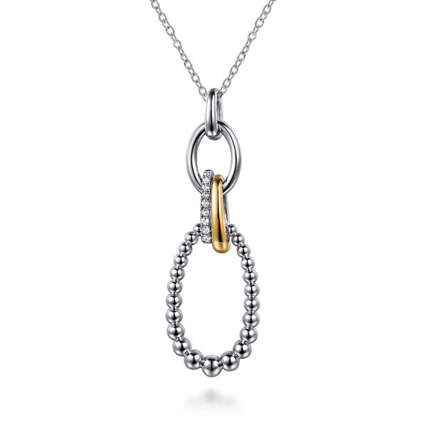 Gabriel & Co Sterling Silver & 14K Yellow Gold Bujukan White Sapphire Link Pendant Necklace Bradley's Jewelers Jacksonville, NC