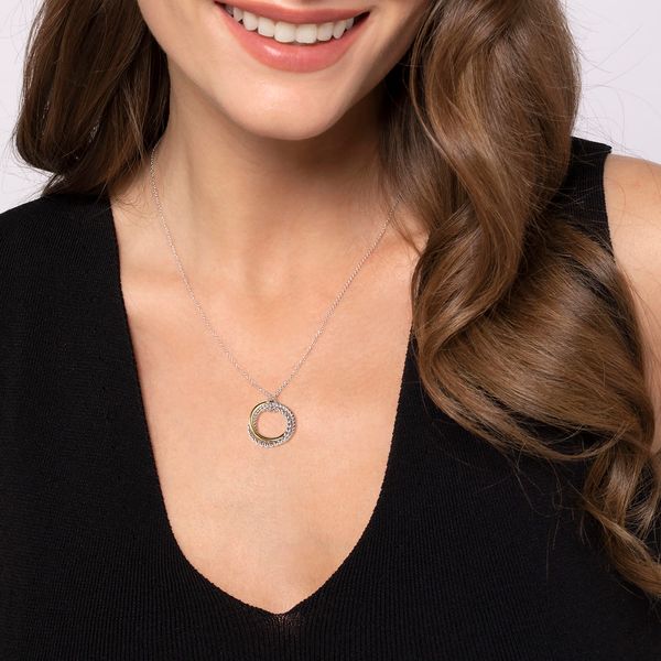 Gabriel & Co Sterling Silver & 14K Yellow Gold Bujukan Twisted Rope Multi Circle Pendant Necklace Image 3 Bradley's Jewelers Jacksonville, NC