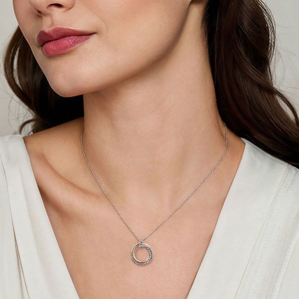 Gabriel & Co Sterling Silver & 14K Yellow Gold Bujukan Twisted Rope Multi Circle Pendant Necklace Image 4 Bradley's Jewelers Jacksonville, NC