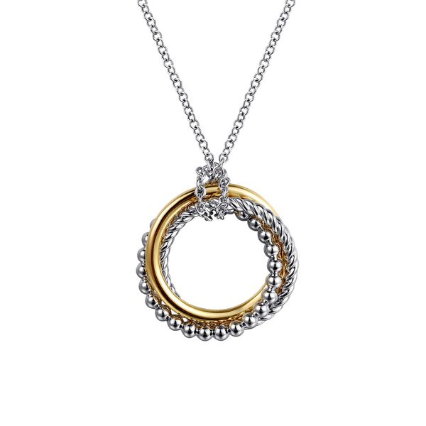 Gabriel & Co Sterling Silver & 14K Yellow Gold Bujukan Twisted Rope Multi Circle Pendant Necklace Bradley's Jewelers Jacksonville, NC