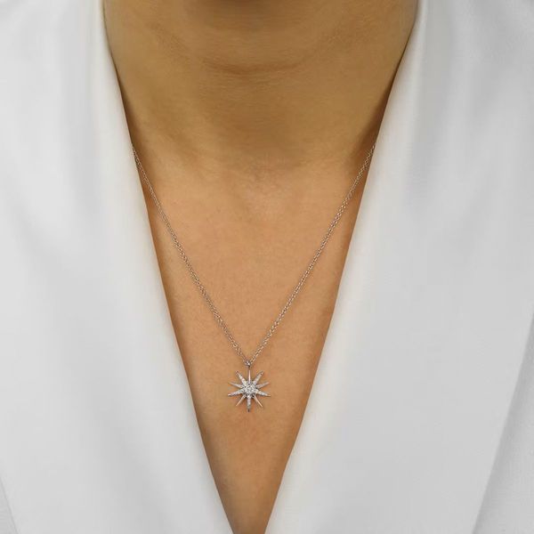 Sterling Silver .10 CTW Diamond Star Pendant Necklace Image 2 Bradley's Jewelers Jacksonville, NC