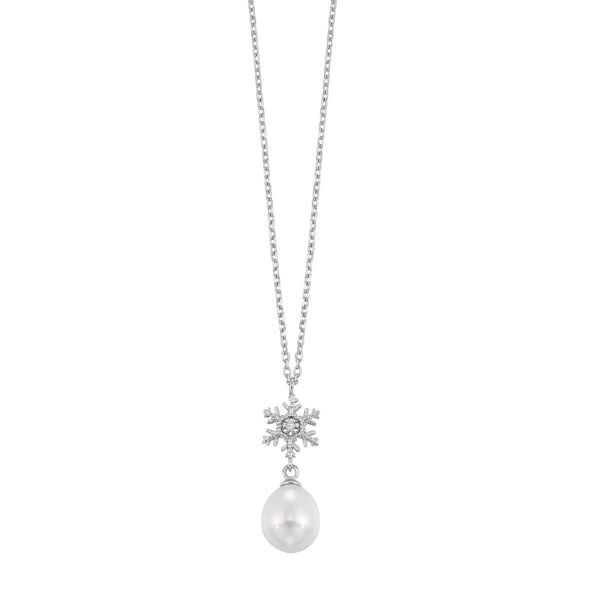 Sterling Silver Freshwater Pearl and Snowflake Pendant Necklace Bradley's Jewelers Jacksonville, NC