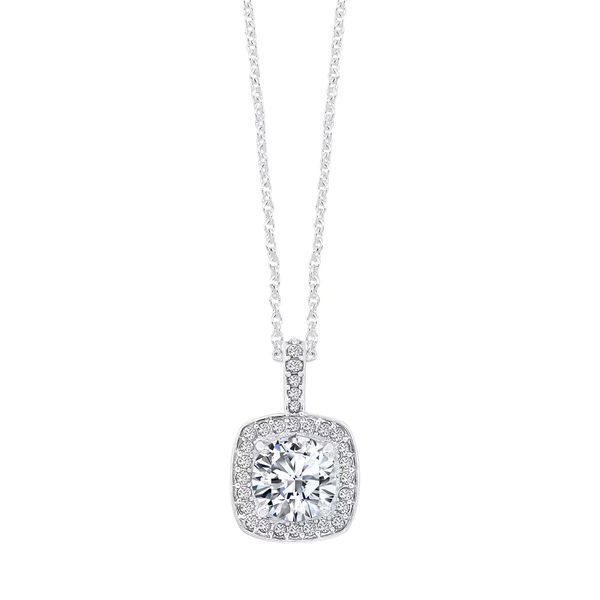 White Sterling Silver Halo Pendant with Cubic Zirconia Accents Bradley's Jewelers Jacksonville, NC