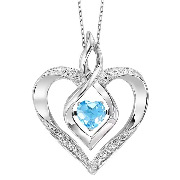 Sterling Silver Created Blue Topaz & Diamond Rhythm of Love Heart Pendant Bradley's Jewelers Jacksonville, NC