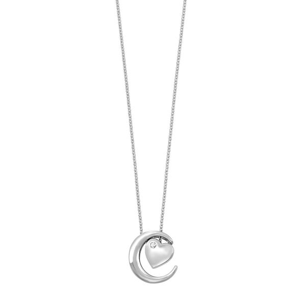 Sterling Silver .01 CT Diamond Heart and Crescent Moon Pendant Necklace Bradley's Jewelers Jacksonville, NC
