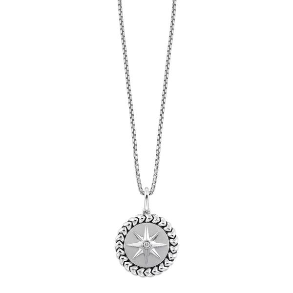 White Sterling Silver Medallion with 0.02 TW Round Diamonds Bradley's Jewelers Jacksonville, NC