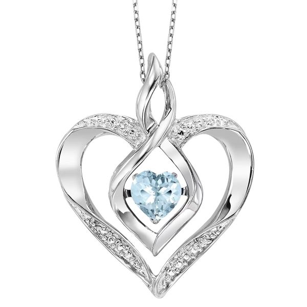 Sterling Silver Created Aquamarine Heart Rhythm of Love Pendant Bradley's Jewelers Jacksonville, NC