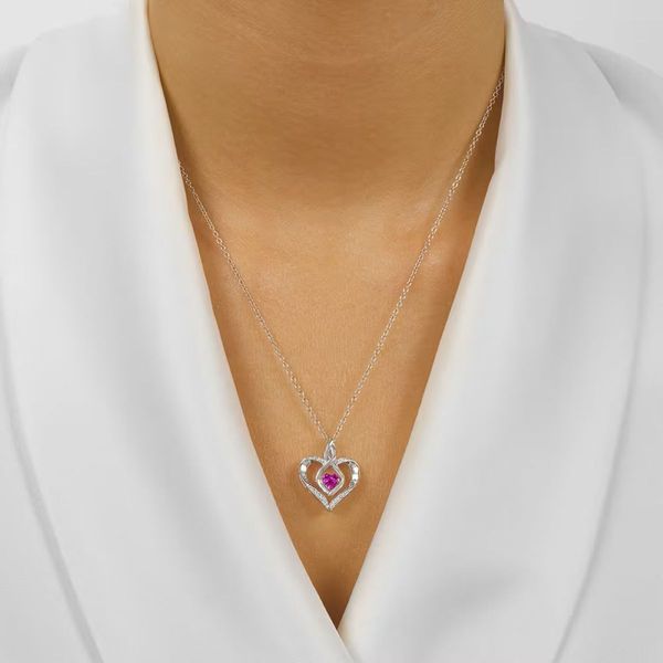 Sterling Silver Created Amethyst Rhythm of Love Heart Pendant Image 2 Bradley's Jewelers Jacksonville, NC