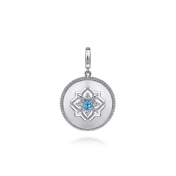 Gabriel & Co Sterling Silver Blue Topaz & White Sapphire Bujukan Medallion Pendant Bradley's Jewelers Jacksonville, NC