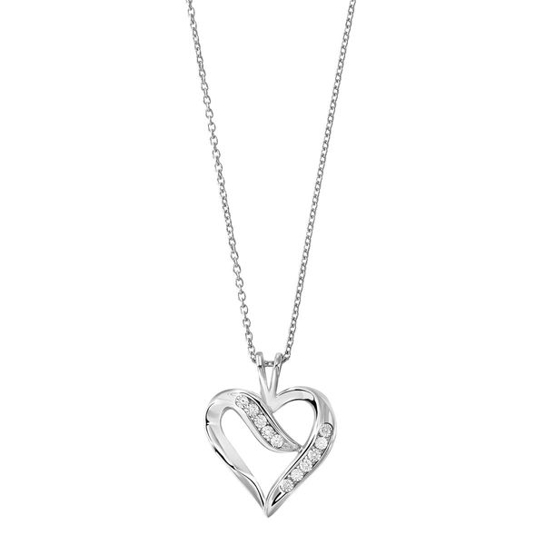 Sterling Silver .02 CTW Diamond Heart Pendant Necklace Bradley's Jewelers Jacksonville, NC
