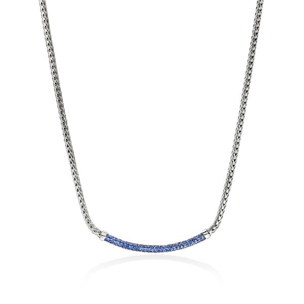 John Hardy Essentials Silver Mini Chain Necklace with Blue Sapphires | 2.5mm Bradley's Jewelers Jacksonville, NC