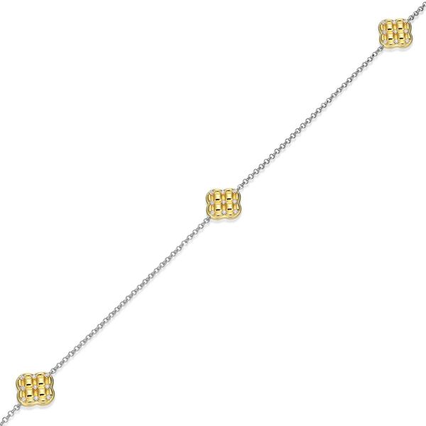 Charles Garnier Sterling Silver Two-Tone Quilted Clover Station Long Necklace Image 2 Bradley's Jewelers Jacksonville, NC