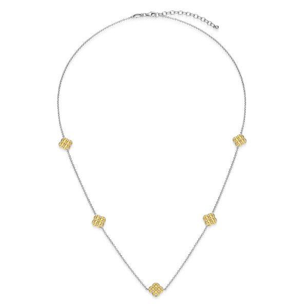 Charles Garnier Sterling Silver Two-Tone Quilted Clover Station Long Necklace Image 3 Bradley's Jewelers Jacksonville, NC