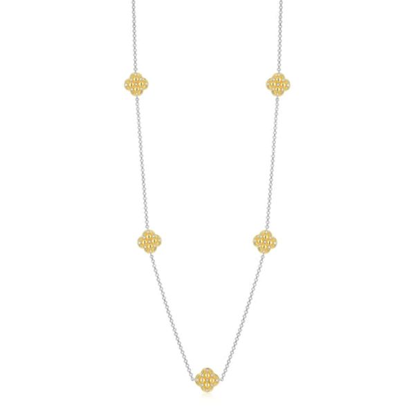 Charles Garnier Sterling Silver Two-Tone Quilted Clover Station Long Necklace Bradley's Jewelers Jacksonville, NC
