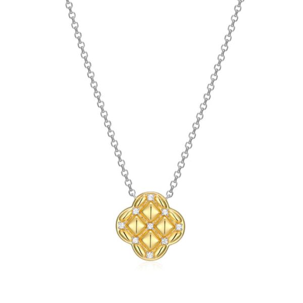 Charles Garnier Sterling Silver Two-Tone Quilted Clover Pendant | Diamondlite CZ Bradley's Jewelers Jacksonville, NC