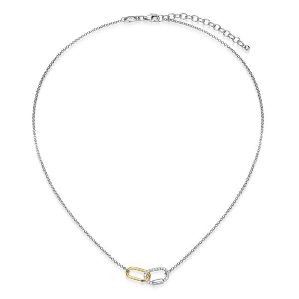 Charles Garnier Sterling Silver Two-Tone Interlocking Promise Necklace | Diamondlite CZ Image 2 Bradley's Jewelers Jacksonville, NC