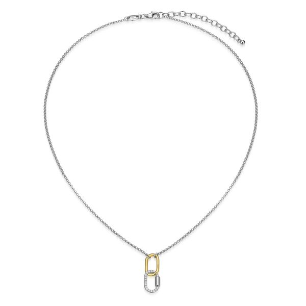 Charles Garnier Sterling Silver Two-Tone Interlocking Drop Necklace | Diamondlite CZ Image 2 Bradley's Jewelers Jacksonville, NC