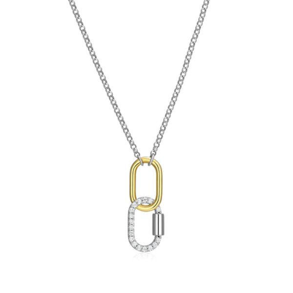 Charles Garnier Sterling Silver Two-Tone Interlocking Drop Necklace | Diamondlite CZ Bradley's Jewelers Jacksonville, NC