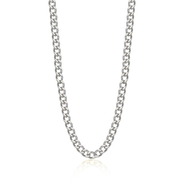 Sterling Silver Platinum-Plated 5mm Large Cleo Cuban Chain Bracelet 20cm Bradley's Jewelers Jacksonville, NC