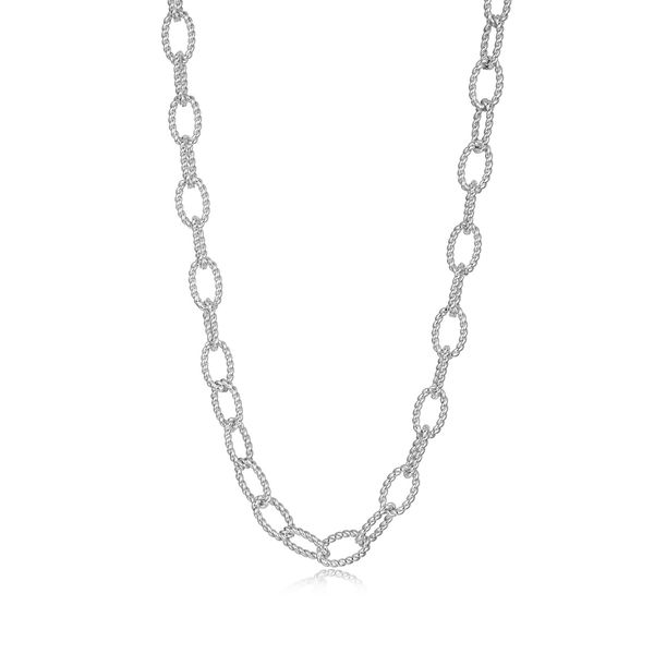 Lafonn Cassie Sterling Silver, Platinum-Plated 5mm Oval Cable Link Chain Necklace Bradley's Jewelers Jacksonville, NC