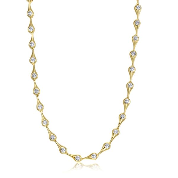 Lafonn Sterling Silver Gold-Plated 4.62 CTW East-West Teardrop Bezel Line Necklace Bradley's Jewelers Jacksonville, NC