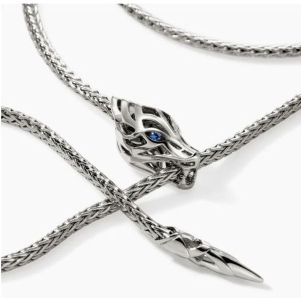 John Hardy Naga Silver 2.5mm Mini Chain Necklace with Blue Sapphire Eyes Bradley's Jewelers Jacksonville, NC
