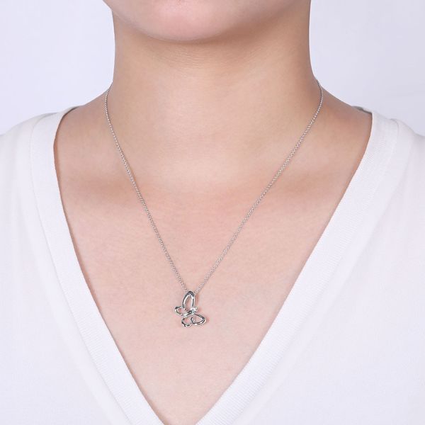 Gabriel & Co. Sterling Silver White Sapphire Sideways Butterfly Necklace Image 3 Bradley's Jewelers Jacksonville, NC