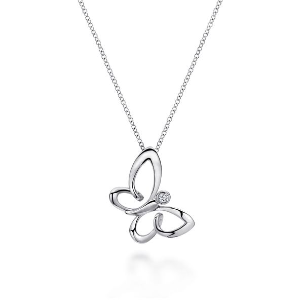 Gabriel & Co. Sterling Silver White Sapphire Sideways Butterfly Necklace Bradley's Jewelers Jacksonville, NC