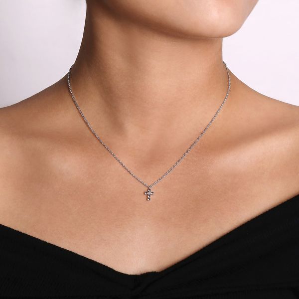 Gabriel & Co. Gaby Silver Beaded Diamond Cross Necklace Image 3 Bradley's Jewelers Jacksonville, NC