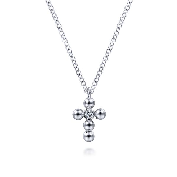 Gabriel & Co. Gaby Silver Beaded Diamond Cross Necklace Bradley's Jewelers Jacksonville, NC