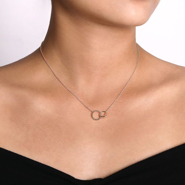 Gabriel & Co. Sterling Silver Beaded Bujukan Double Circle Necklace Image 3 Bradley's Jewelers Jacksonville, NC