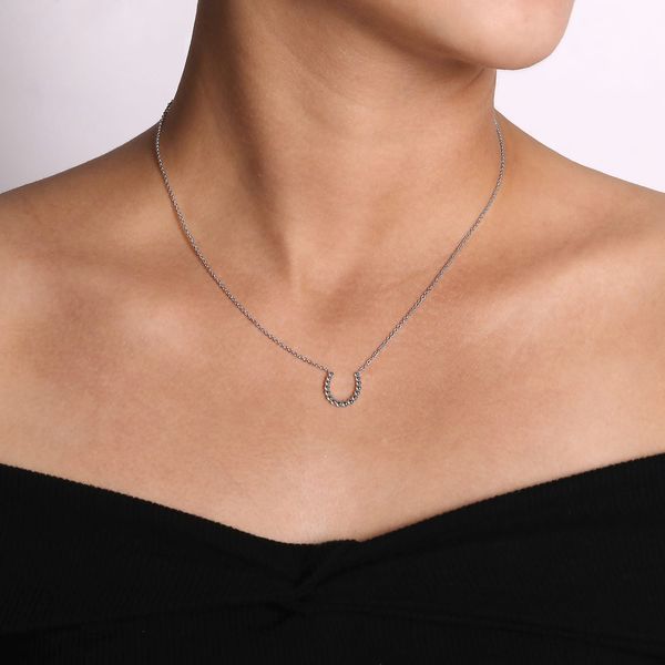 Gabriel & Co. Sterling Silver Bujukan Beaded Horseshoe Necklace Image 3 Bradley's Jewelers Jacksonville, NC