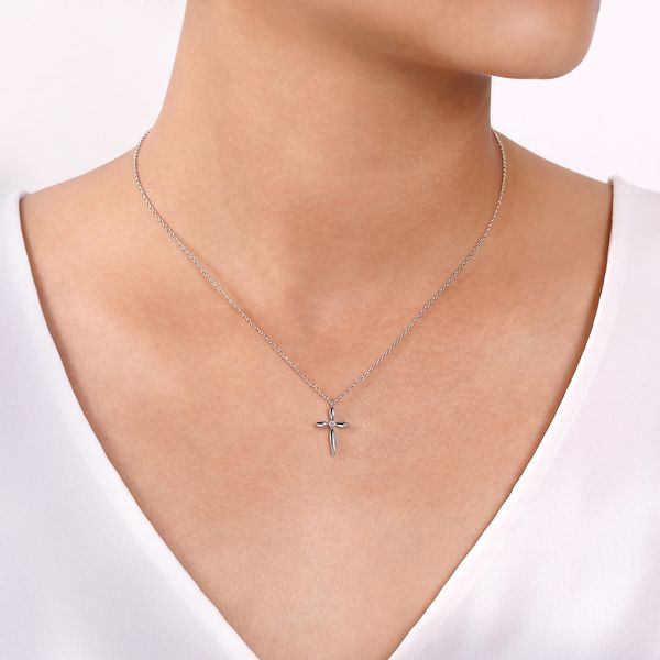 Gabriel & Co. Sterling Silver Diamond Cross Pendant Image 3 Bradley's Jewelers Jacksonville, NC