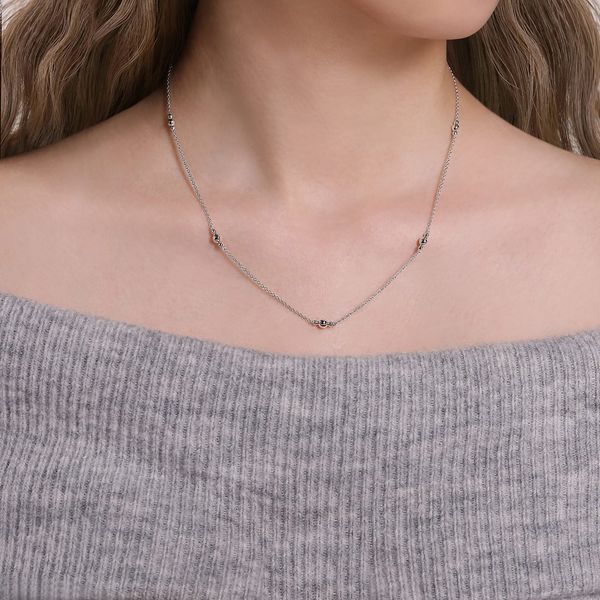 Gabriel & Co. Sterling Silver Bujukan Beaded Station Necklace Image 3 Bradley's Jewelers Jacksonville, NC