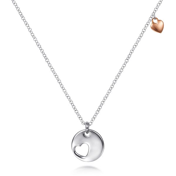 Gabriel & Co. Sterling Silver & Rose-Tone Heart Pendant Necklace Image 2 Bradley's Jewelers Jacksonville, NC