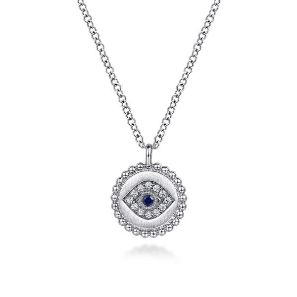 Gabriel & Co. Sterling Silver Sapphire & Diamond Evil Eye Pendant Necklace Bradley's Jewelers Jacksonville, NC