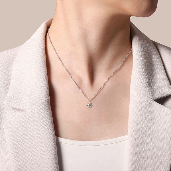 Gabriel & Co. Sterling Silver Diamond Starburst Necklace Image 3 Bradley's Jewelers Jacksonville, NC