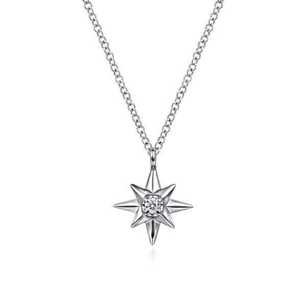 Gabriel & Co. Sterling Silver Diamond Starburst Necklace Bradley's Jewelers Jacksonville, NC