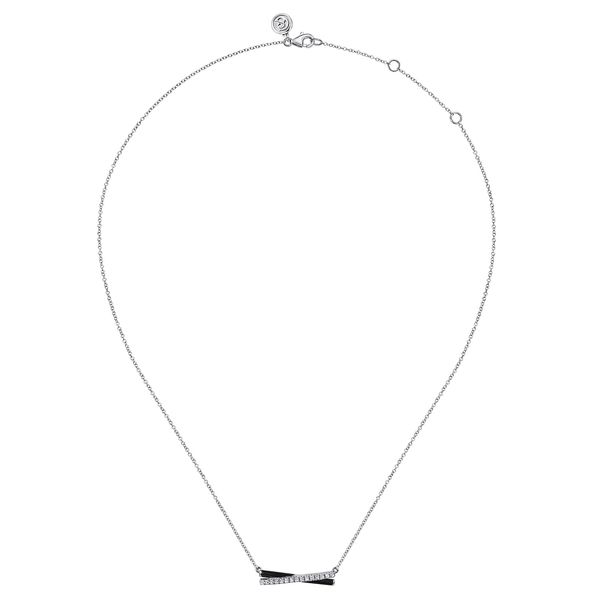 Gabriel & Co. Sterling Silver White Sapphire & Black Enamel Criss Cross Bar Necklace Image 2 Bradley's Jewelers Jacksonville, NC