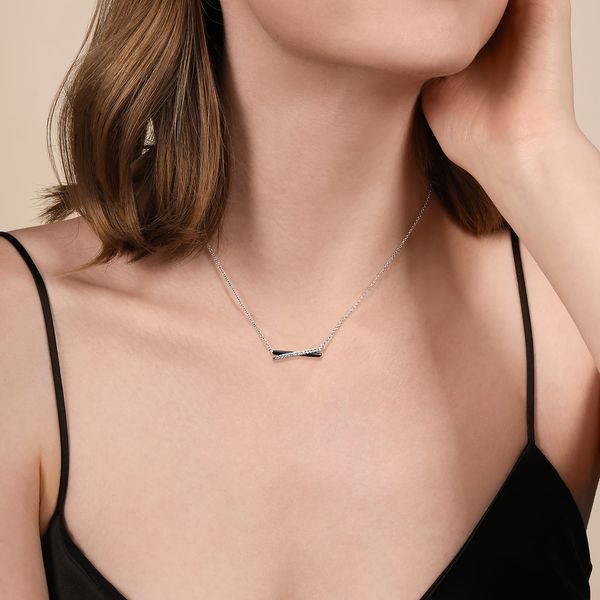 Gabriel & Co. Sterling Silver White Sapphire & Black Enamel Criss Cross Bar Necklace Image 3 Bradley's Jewelers Jacksonville, NC