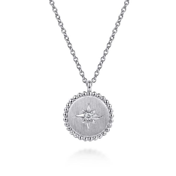 Gabriel & Co. Bujukan Sterling Silver 0.02 CTW Diamond Medallion Pendant Necklace Bradley's Jewelers Jacksonville, NC