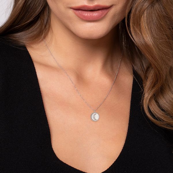 Gabriel & Co. Sterling Silver Diamond Moon Medallion Pendant Necklace .04 CTW Image 3 Bradley's Jewelers Jacksonville, NC