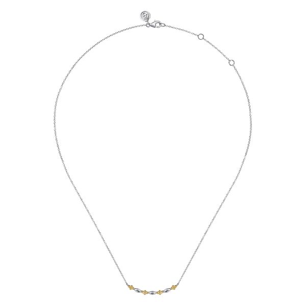 Gabriel & Co. Bujukan Sterling Silver & 14K Yellow Gold Curved Bar Necklace Image 2 Bradley's Jewelers Jacksonville, NC