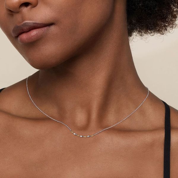 Gabriel & Co. Bujukan Sterling Silver & 14K Yellow Gold Curved Bar Necklace Image 3 Bradley's Jewelers Jacksonville, NC