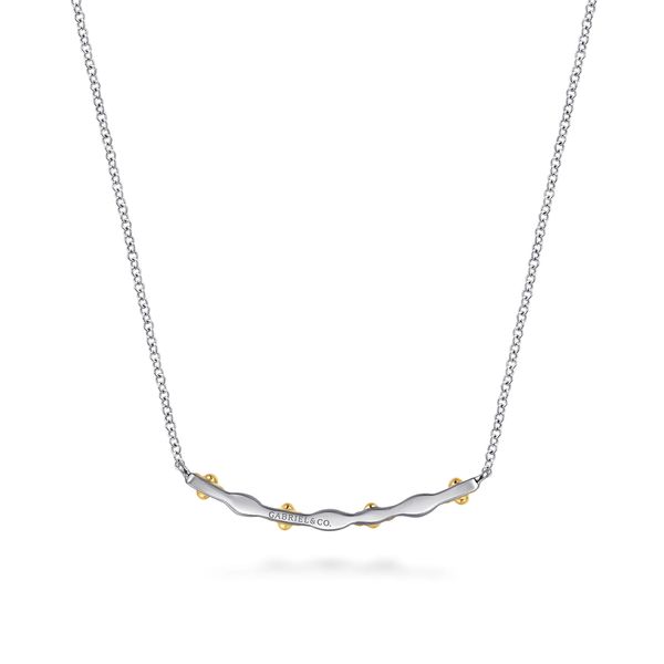 Gabriel & Co. Bujukan Sterling Silver & 14K Yellow Gold Curved Bar Necklace Image 4 Bradley's Jewelers Jacksonville, NC