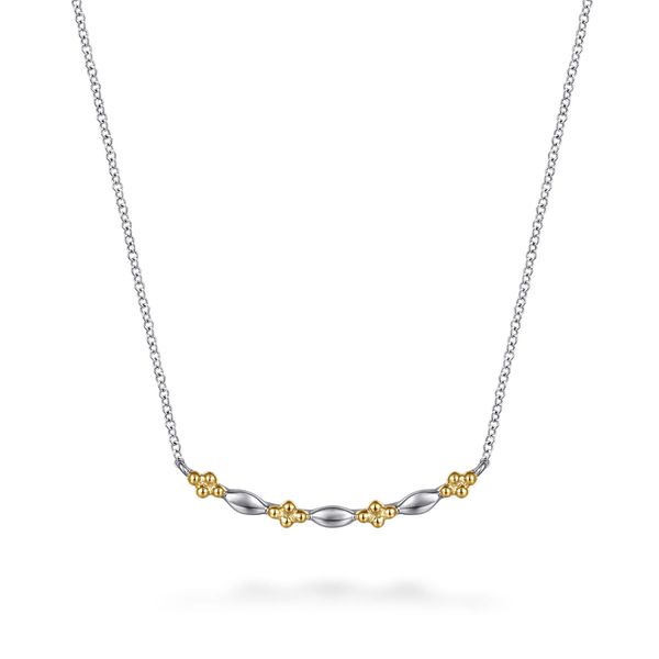 Gabriel & Co. Bujukan Sterling Silver & 14K Yellow Gold Curved Bar Necklace Bradley's Jewelers Jacksonville, NC