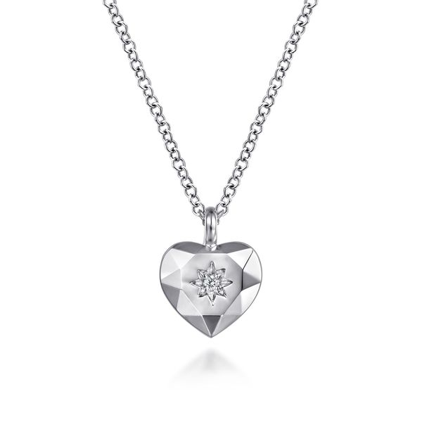 Gabriel & Co. Contemporary Sterling Silver Cut Heart Pendant Necklace with 0.01 CTW Diamonds Bradley's Jewelers Jacksonville, NC
