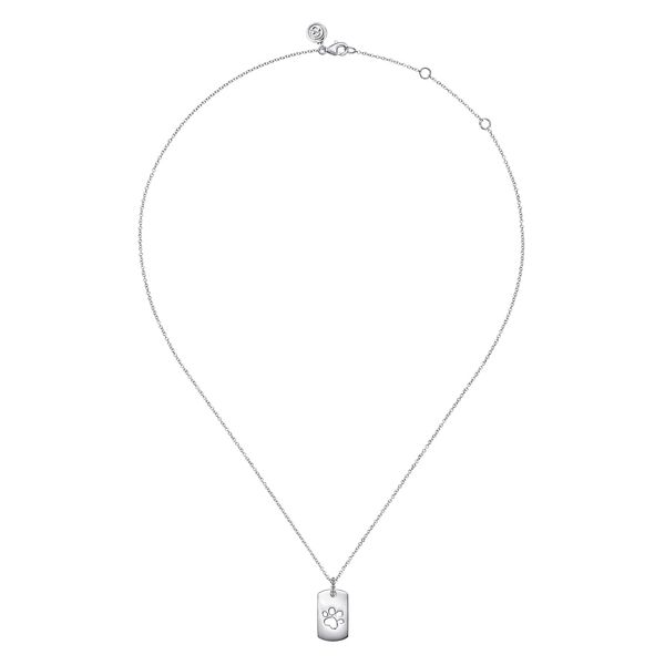 Gabriel & Co. Bujukan Sterling Silver Dog Tag Paw Print Pendant Necklace Image 2 Bradley's Jewelers Jacksonville, NC