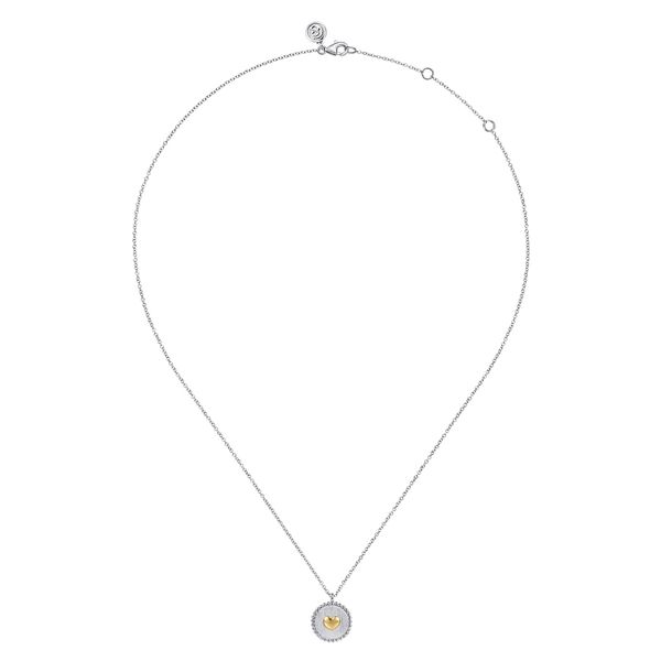 Gabriel & Co. Bujukan 14K Yellow Gold & Sterling Silver Heart Medallion Pendant Necklace Image 2 Bradley's Jewelers Jacksonville, NC