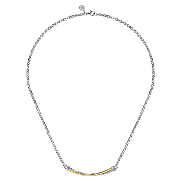 Gabriel & Co. Bujukan 14K Yellow Gold & Sterling Silver Criss Cross Bar Necklace Image 2 Bradley's Jewelers Jacksonville, NC